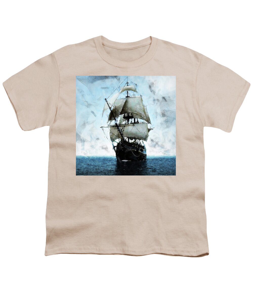 Sail The Ocean Youth T-Shirt featuring the painting Black Sails - 09 by AM FineArtPrints