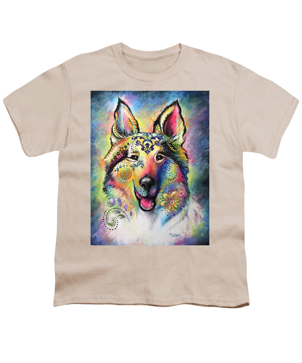 Boho Collie Youth T-Shirt featuring the pastel Collie by Patricia Lintner
