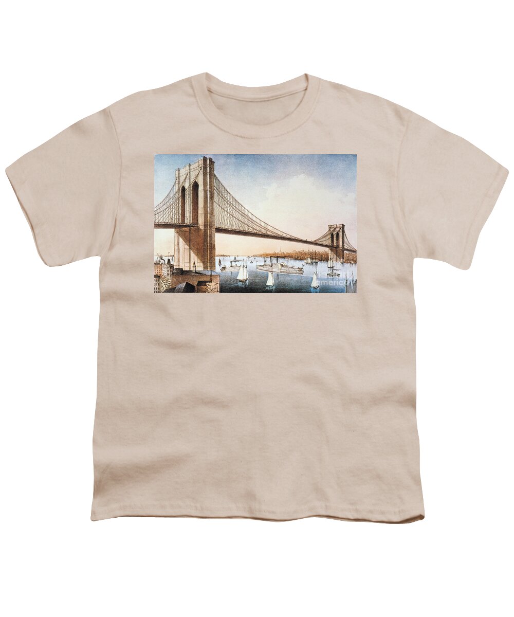  Youth T-Shirt featuring the painting Brooklyn Bridge, Nyc, 1881 by Granger