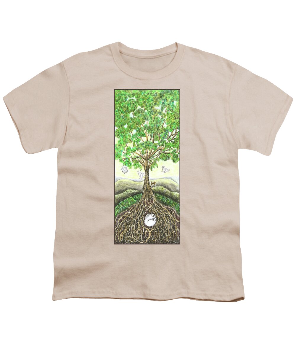 Lise Winne Youth T-Shirt featuring the painting Bunny Nap in Tree Roots by Lise Winne