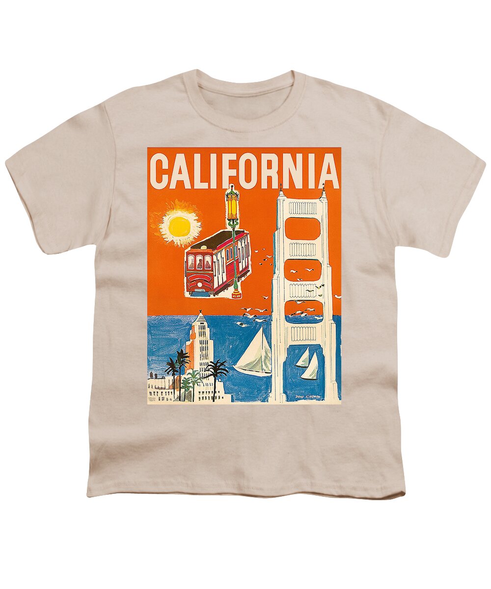 California Youth T-Shirt featuring the painting California, vintage travel poster by Long Shot