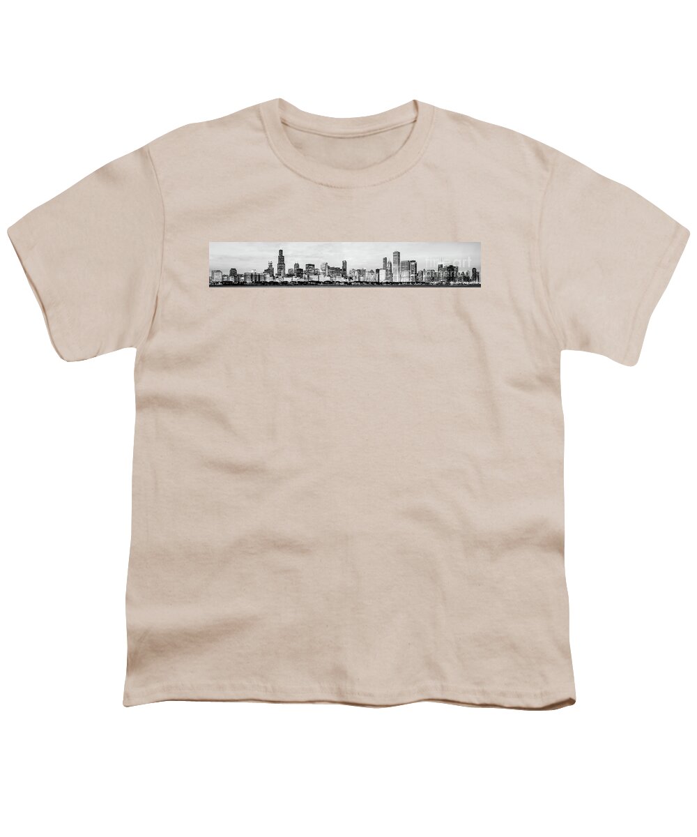2010 Youth T-Shirt featuring the photograph Chicago Panorama High Resolution Black and White Photo by Paul Velgos