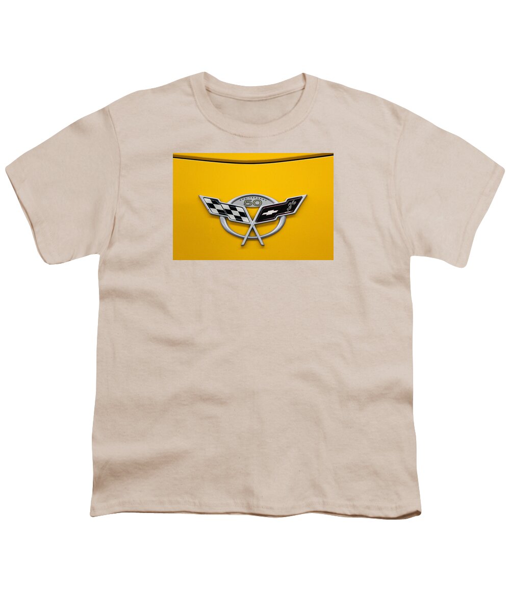 Chevy Youth T-Shirt featuring the photograph Corvette 50th Anniversary Emblem by DB Hayes