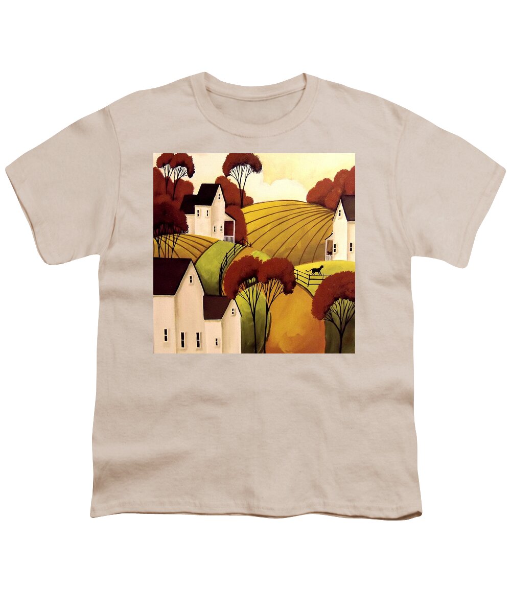 Art Youth T-Shirt featuring the painting Country Cats Autumn by Debbie Criswell