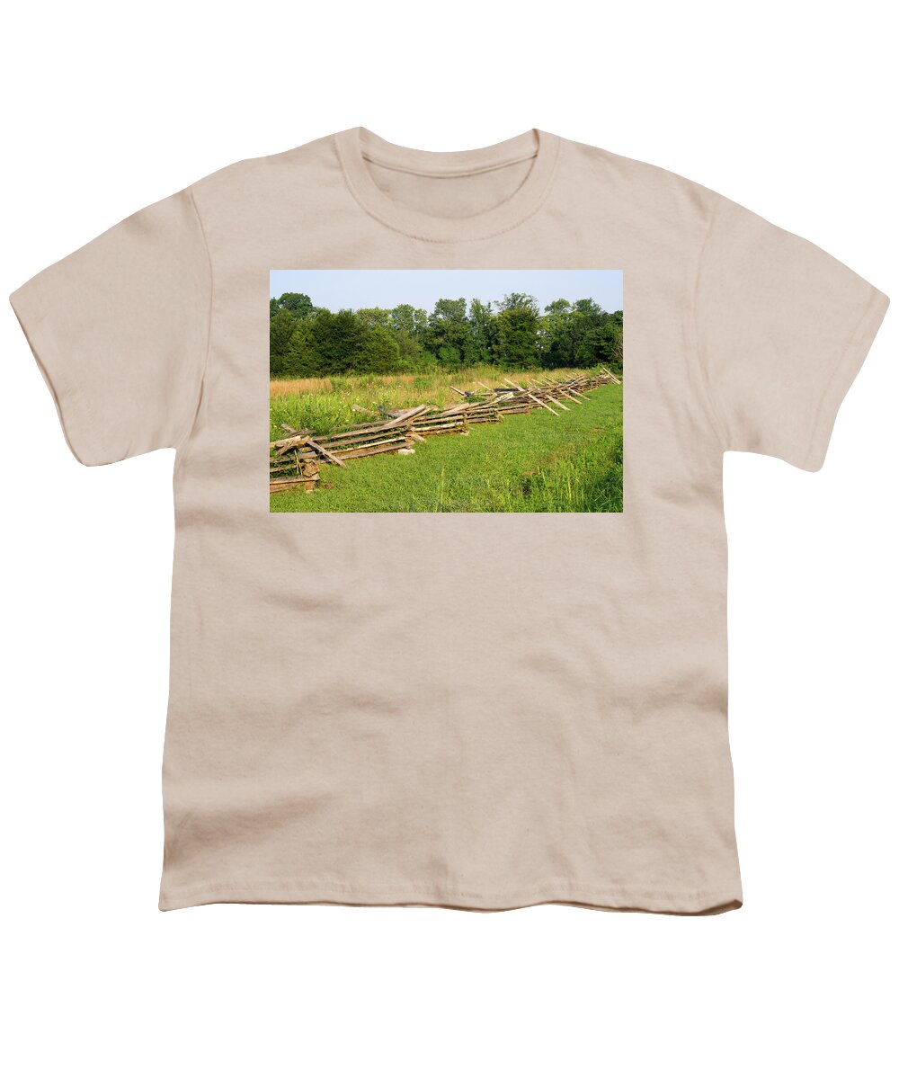Cross Youth T-Shirt featuring the photograph Cross Tie Fence Across the Field by Douglas Barnett