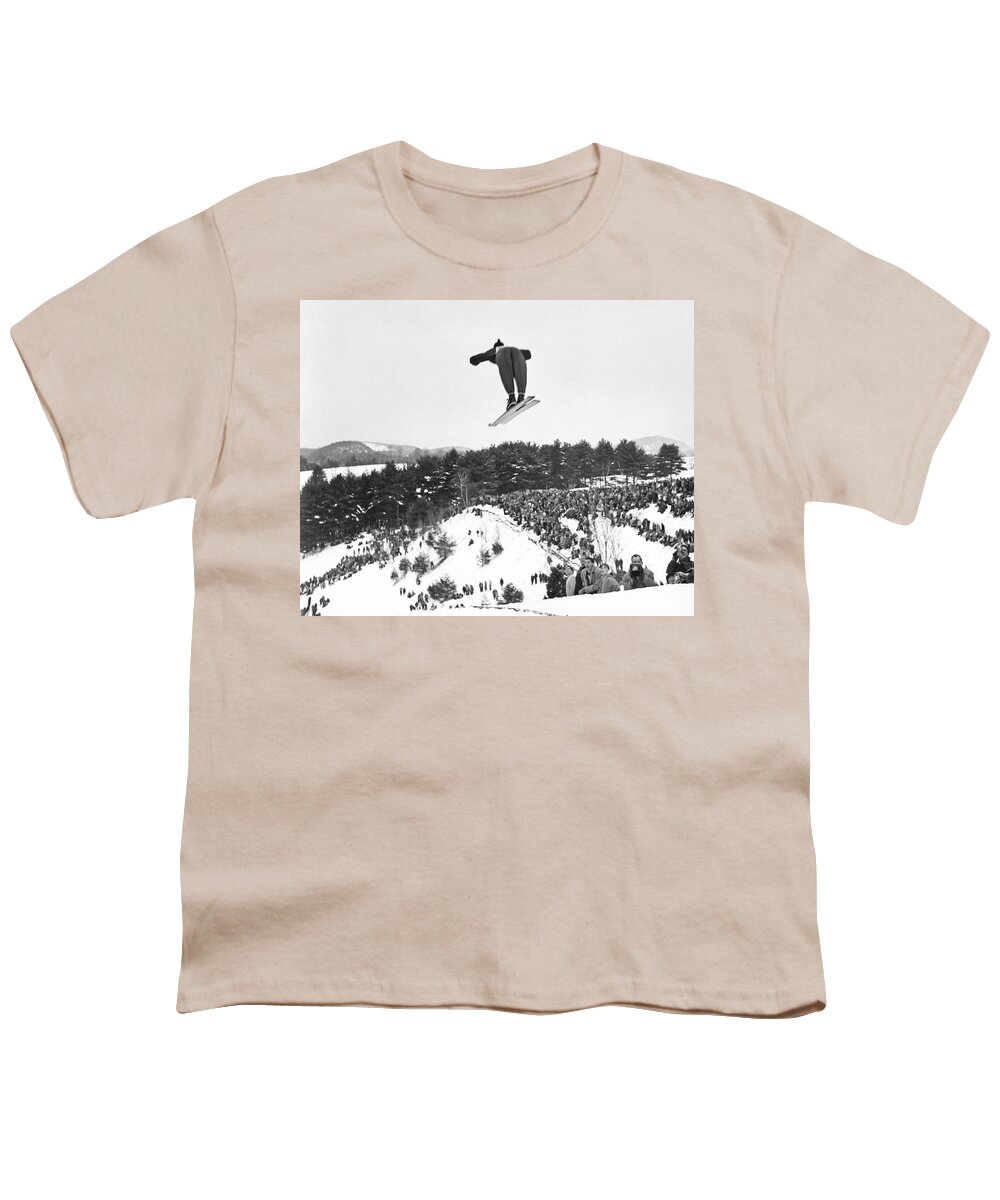 1950's Youth T-Shirt featuring the photograph Dartmouth Carnival Ski Jumper by Underwood Archives