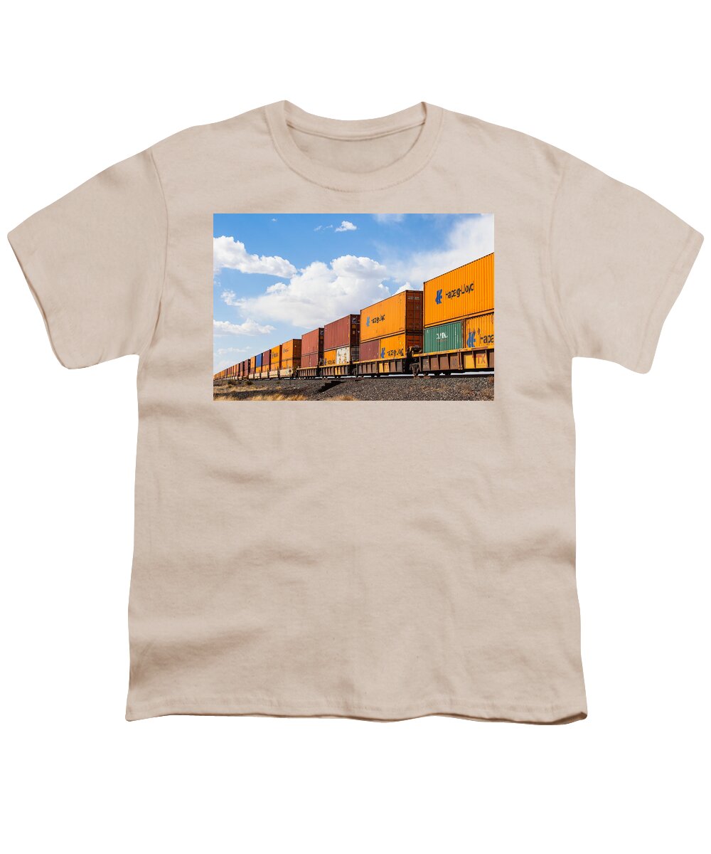 Hapag-lloyd Youth T-Shirt featuring the photograph Double-Stacked Intermodal Containers by SR Green