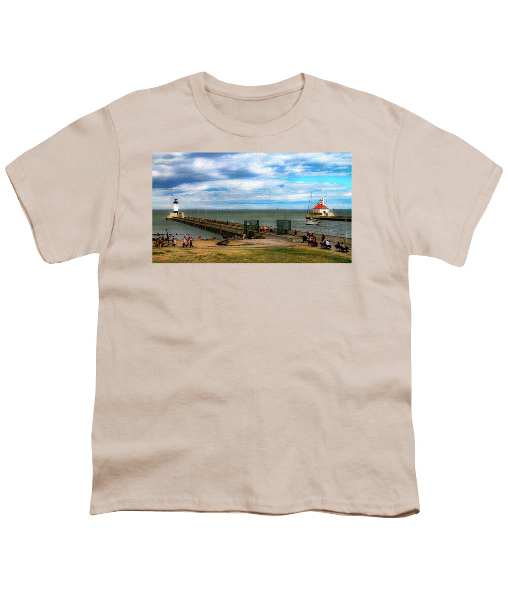 Bonnie Follett Youth T-Shirt featuring the photograph Duluth Canal Park Lighthouses by Bonnie Follett