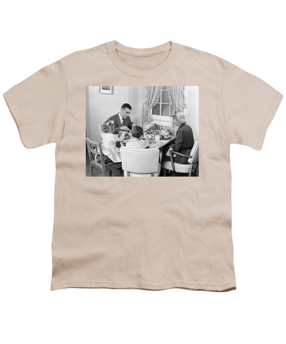 1950s Youth T-Shirt featuring the photograph Family Having Dinner, C.1950s by H. Armstrong Roberts/ClassicStock
