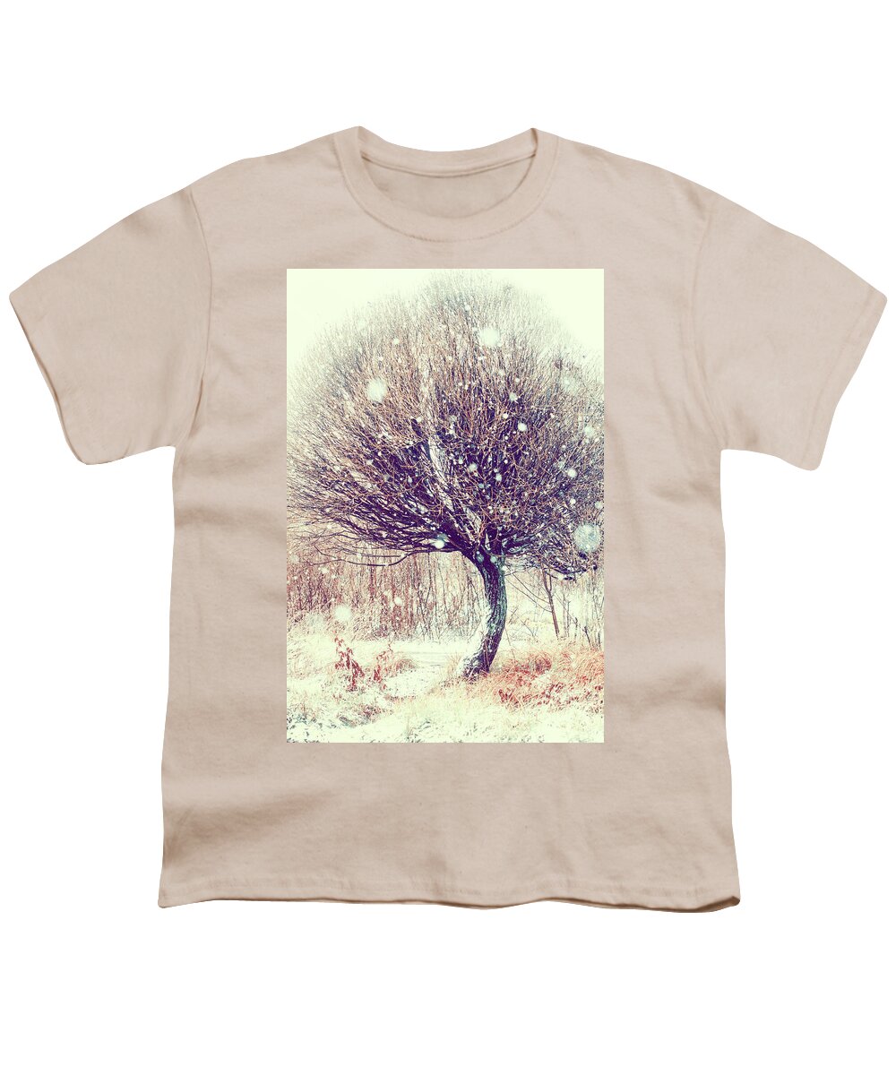 Jenny Rainbow Fine Art Photography Youth T-Shirt featuring the photograph First Snowflakes by Jenny Rainbow