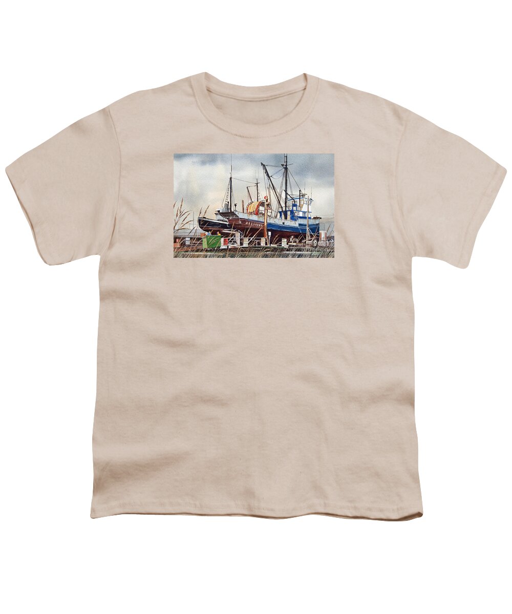 Fishing Vessel Youth T-Shirt featuring the painting Fishing Vessel RANGER Drydock by James Williamson