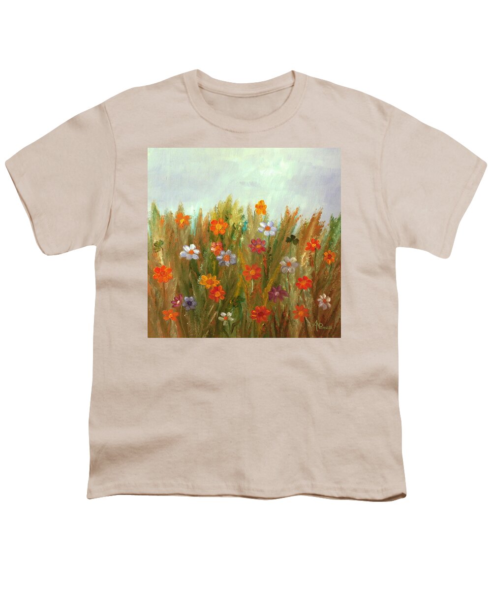 Wild Flowers Youth T-Shirt featuring the painting Flowers At Sunset by Angeles M Pomata