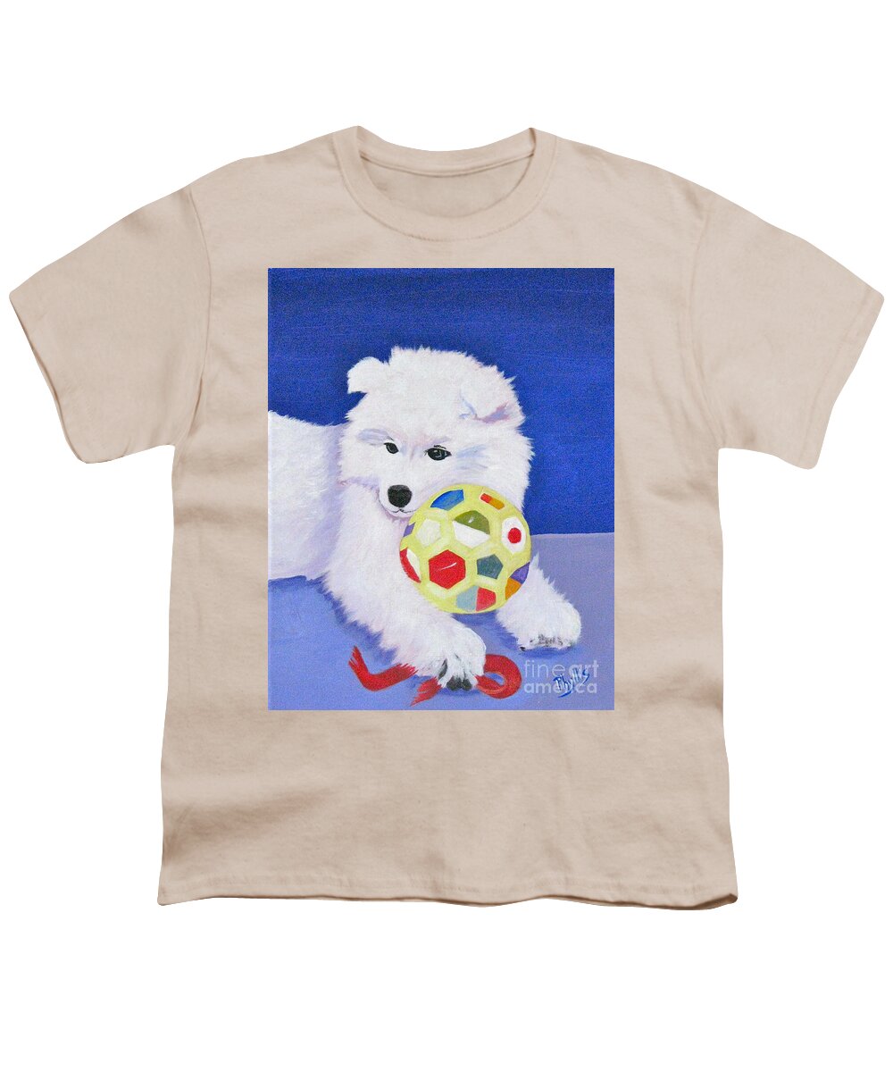 Samoyed Youth T-Shirt featuring the painting FLUFFY's Portrait by Phyllis Kaltenbach