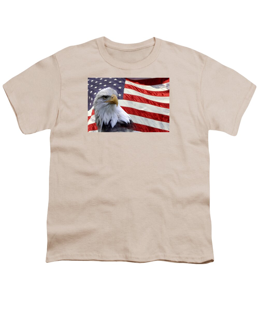 America Youth T-Shirt featuring the photograph  Flag Freedom Eagle by Ann Bridges