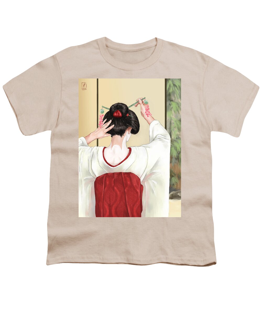 Geisha Youth T-Shirt featuring the digital art Geisha by Brandy Woods
