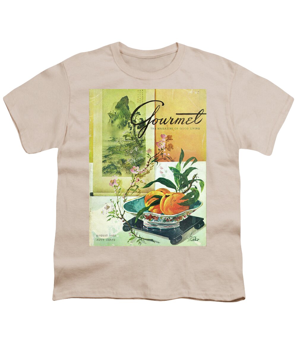 Food Youth T-Shirt featuring the photograph Gourmet Cover Featuring A Bowl Of Peaches by Henry Stahlhut