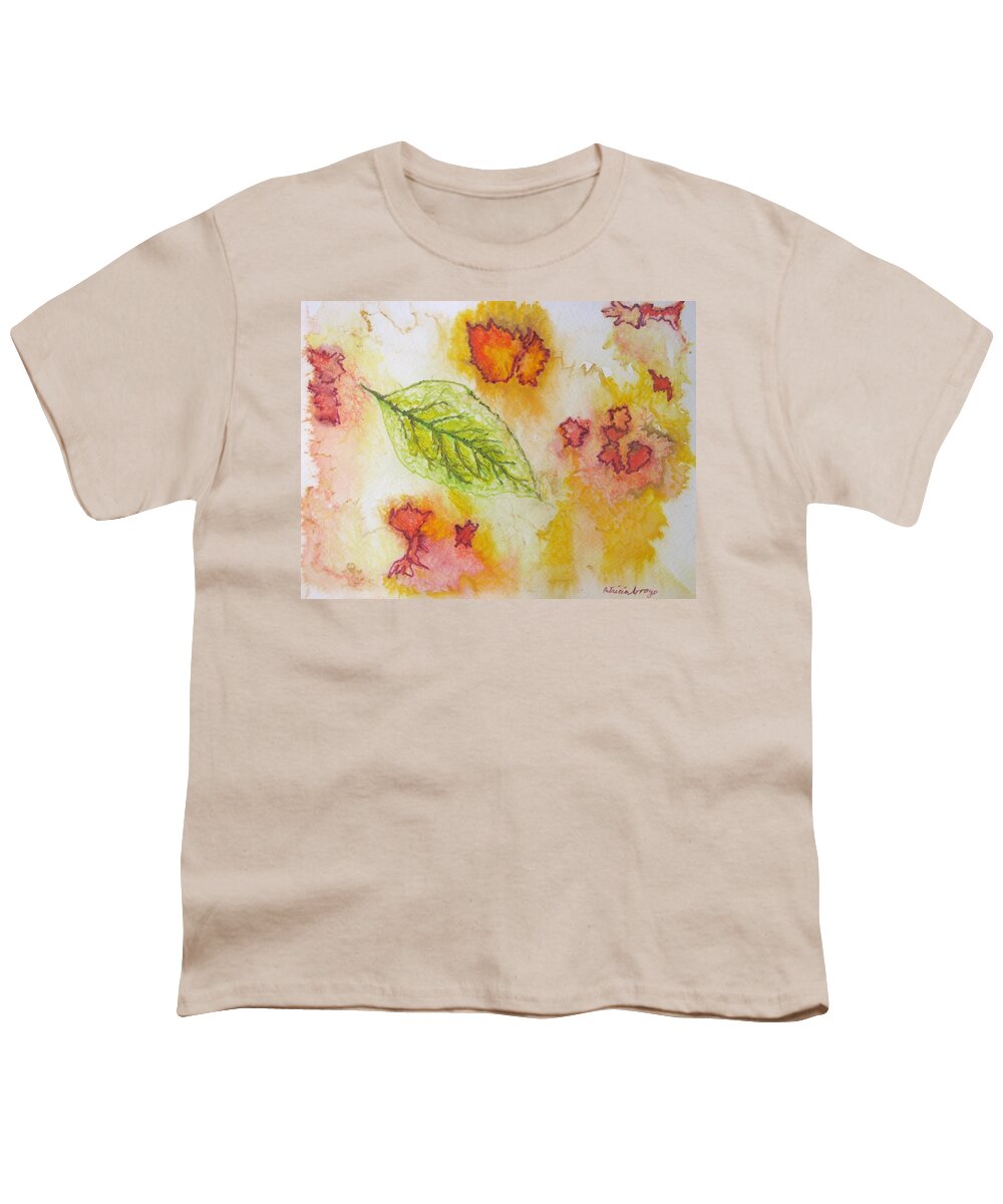 Nature Youth T-Shirt featuring the painting Green Leaf of Fall by Patricia Arroyo