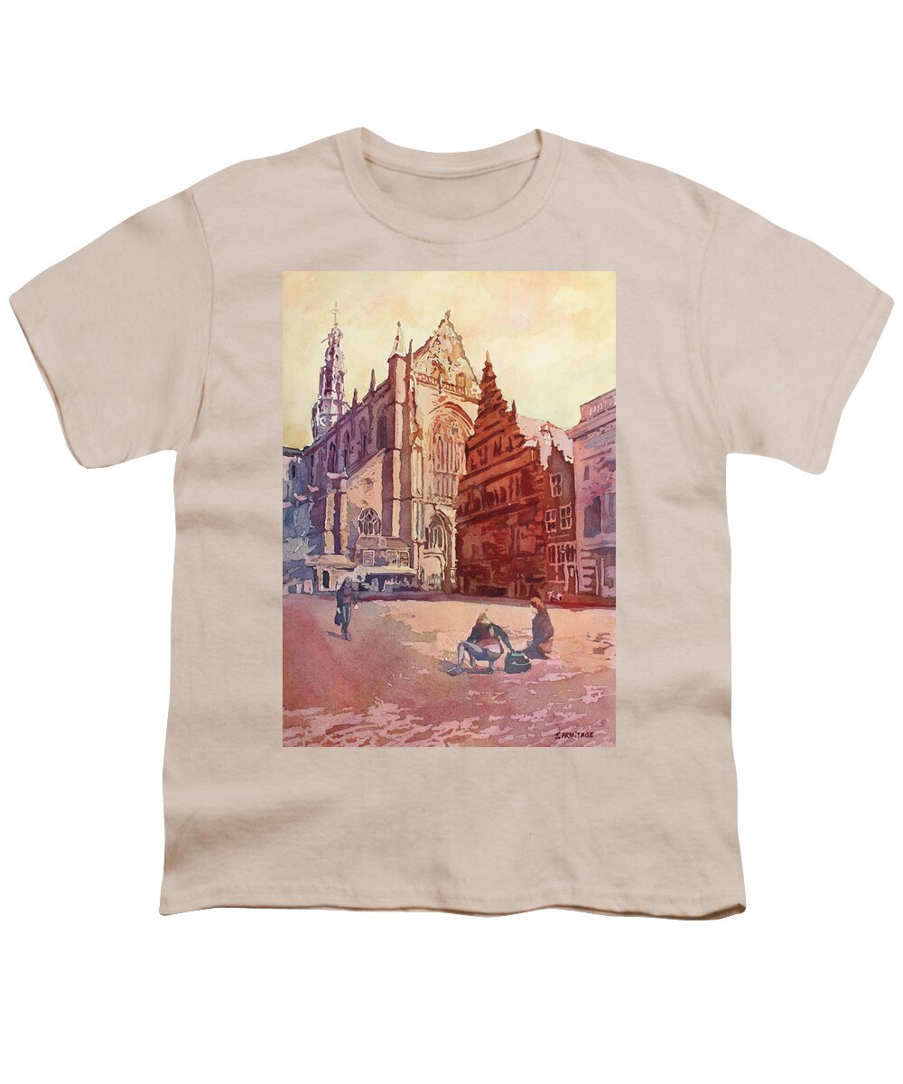 The Netherlands Youth T-Shirt featuring the painting Haarelm Kirk Square by Jenny Armitage