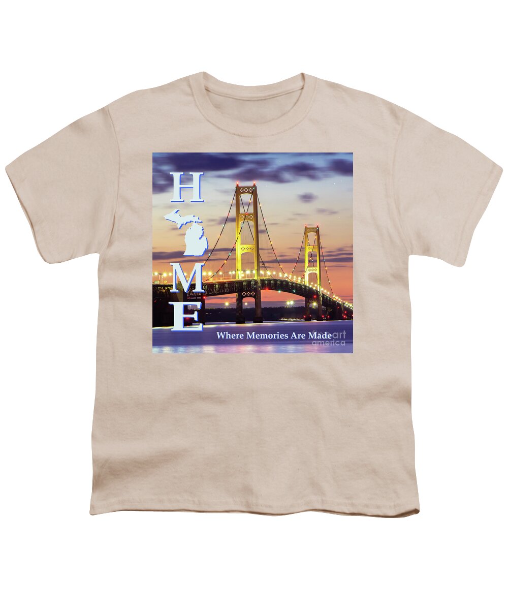 Meme Youth T-Shirt featuring the photograph HOME Bridge Mackinaw -8717 by Norris Seward
