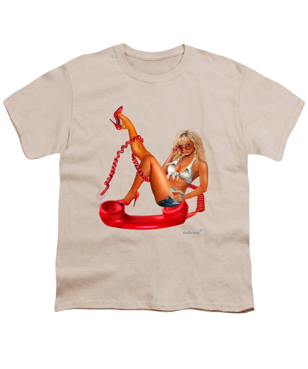 Blonde Pinup Canvas Print Youth T-Shirt featuring the digital art Hot Line by Glenn Holbrook