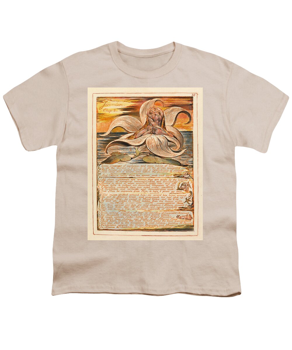 William Blake Youth T-Shirt featuring the drawing Jerusalem. Plate 28 by William Blake