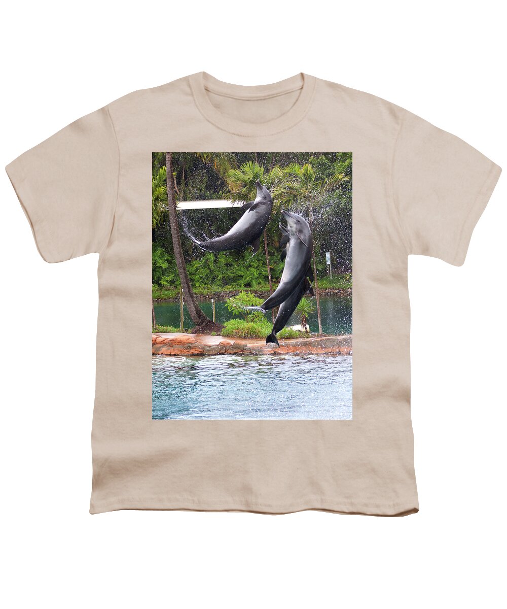 Dolphins Youth T-Shirt featuring the photograph Jump And Twist Dolphin Show by Miroslava Jurcik