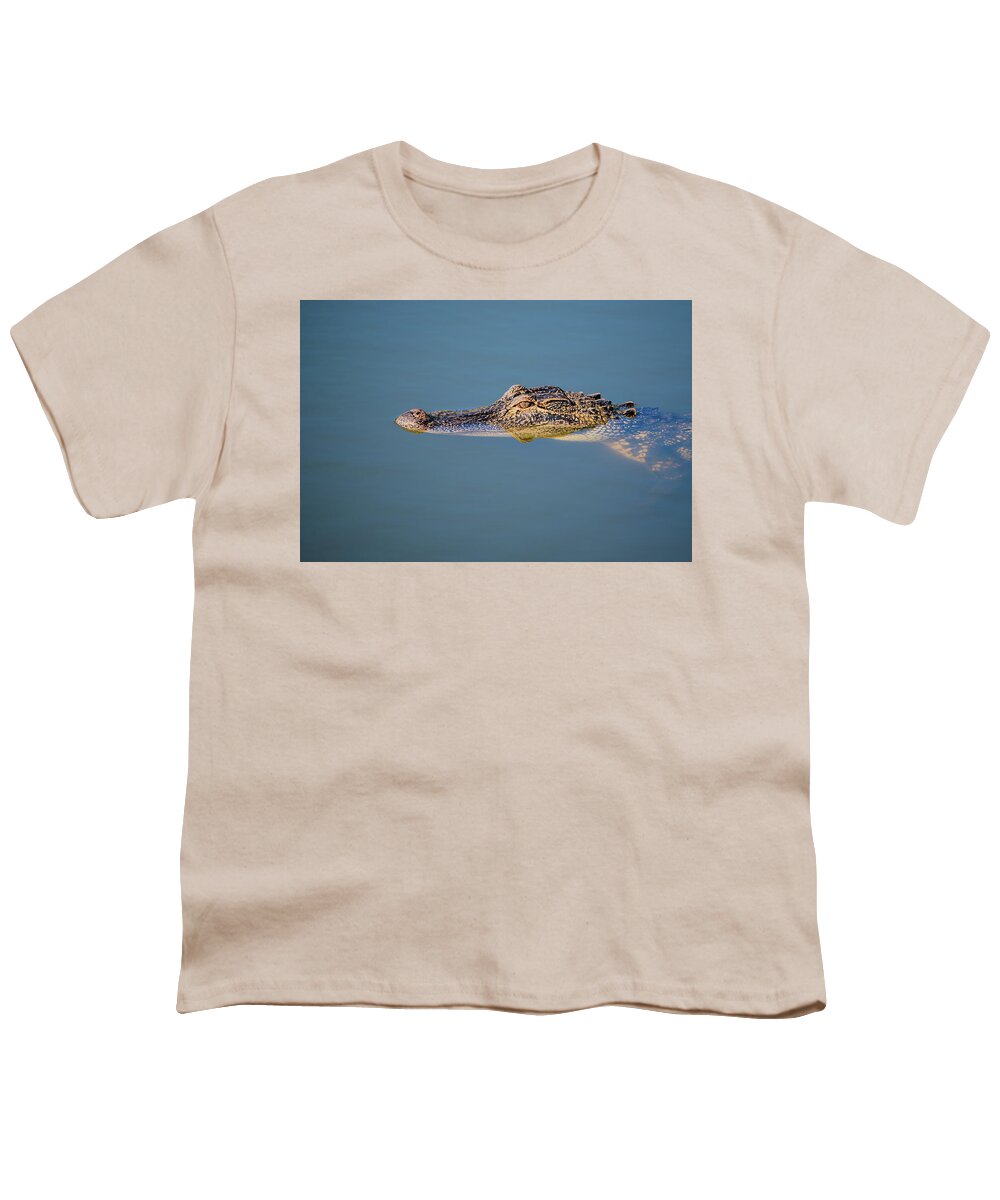 Alligator Youth T-Shirt featuring the photograph Juvenile Alligator Head in Blue Water by Artful Imagery