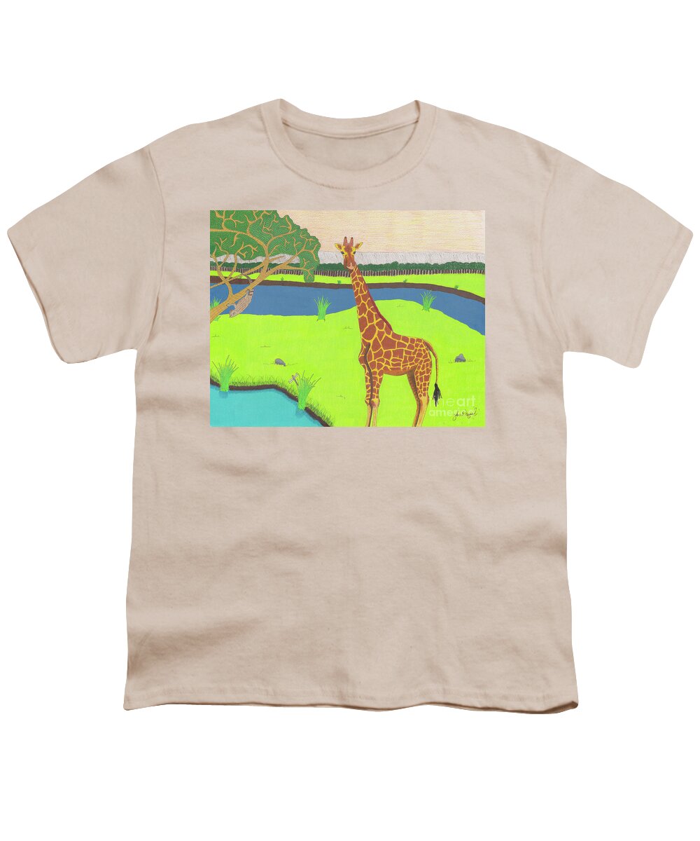 Africa Youth T-Shirt featuring the drawing Keeping A Lookout by John Wiegand
