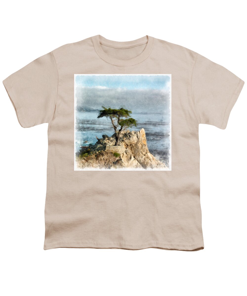 Lone Youth T-Shirt featuring the digital art Lone Cypress Watercolor by Edward Fielding