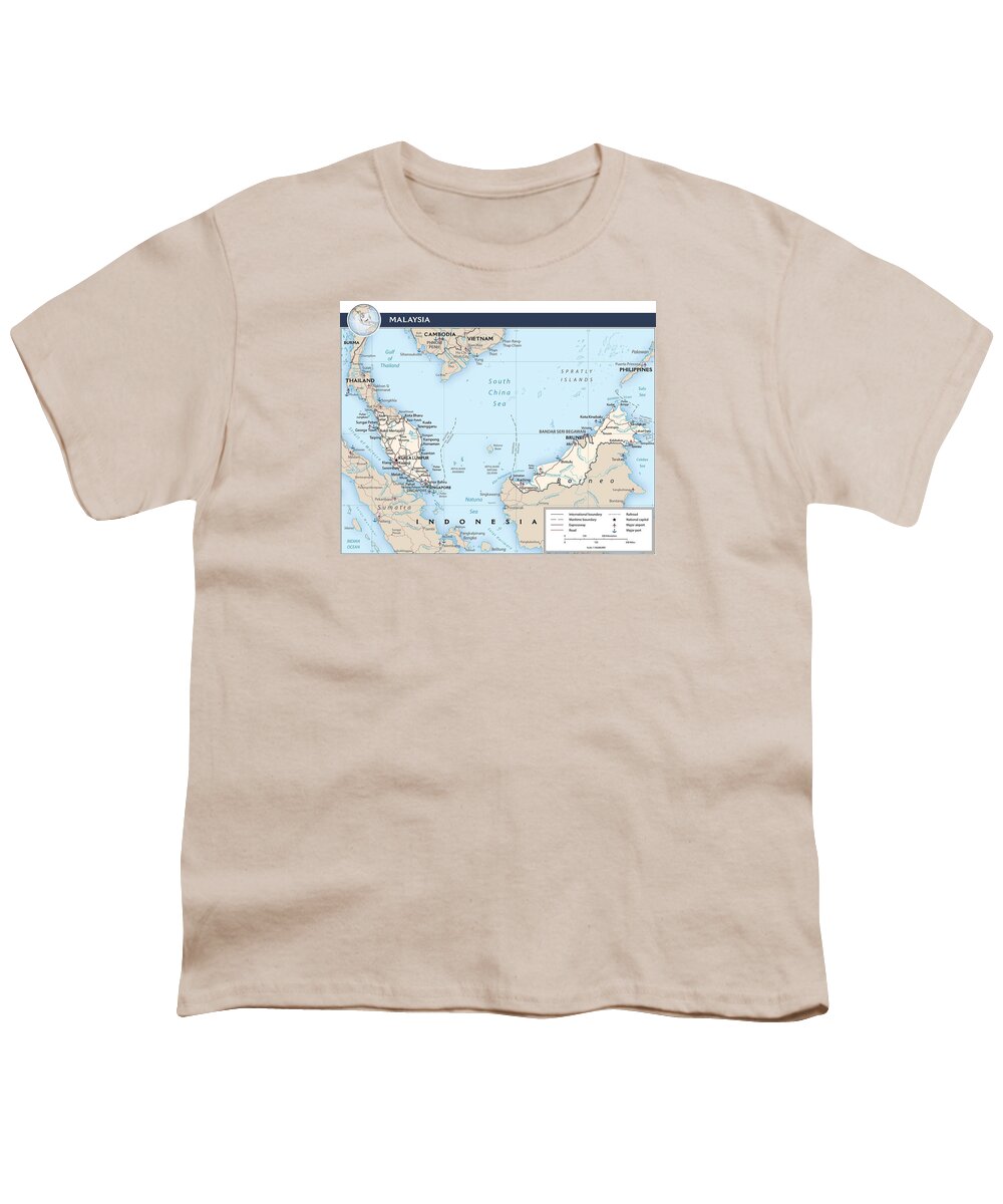 Atlas Youth T-Shirt featuring the mixed media Map of Malaysia 2 by Roy Pedersen