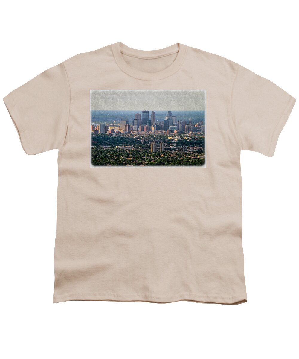 Bonnie Follett Youth T-Shirt featuring the photograph Minneapolis Aerial View Photo Painting by Bonnie Follett