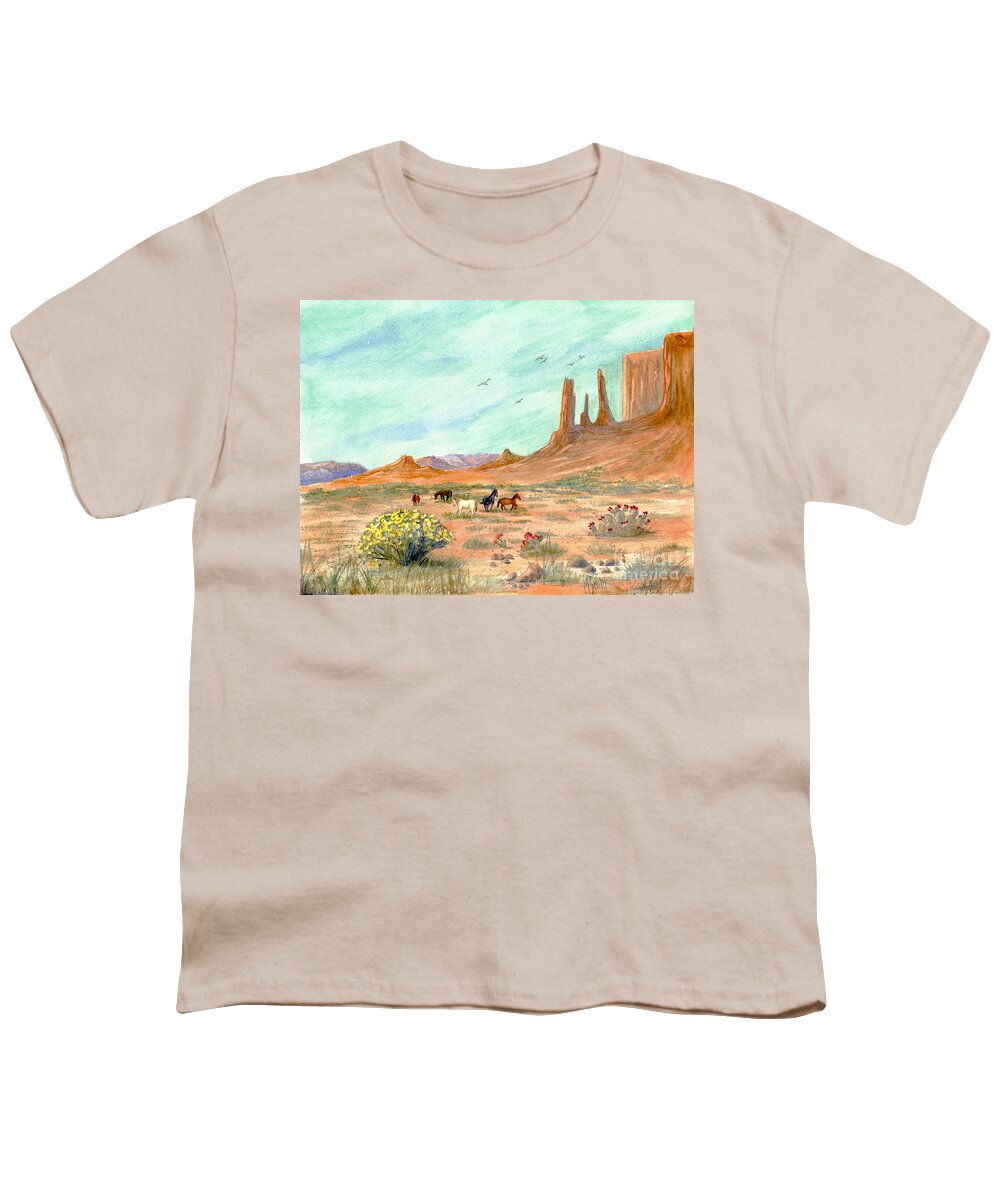 Monument Valley Youth T-Shirt featuring the painting Monument Valley Vista by Marilyn Smith