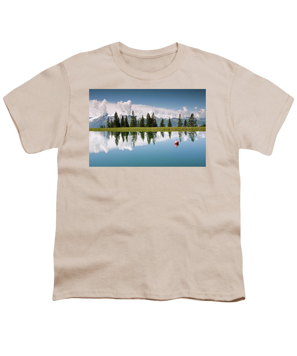 Mountain Youth T-Shirt featuring the photograph Mountain Lake and Firs with Reflection on Schmittenhohe Zell am See Trail by Aivar Mikko