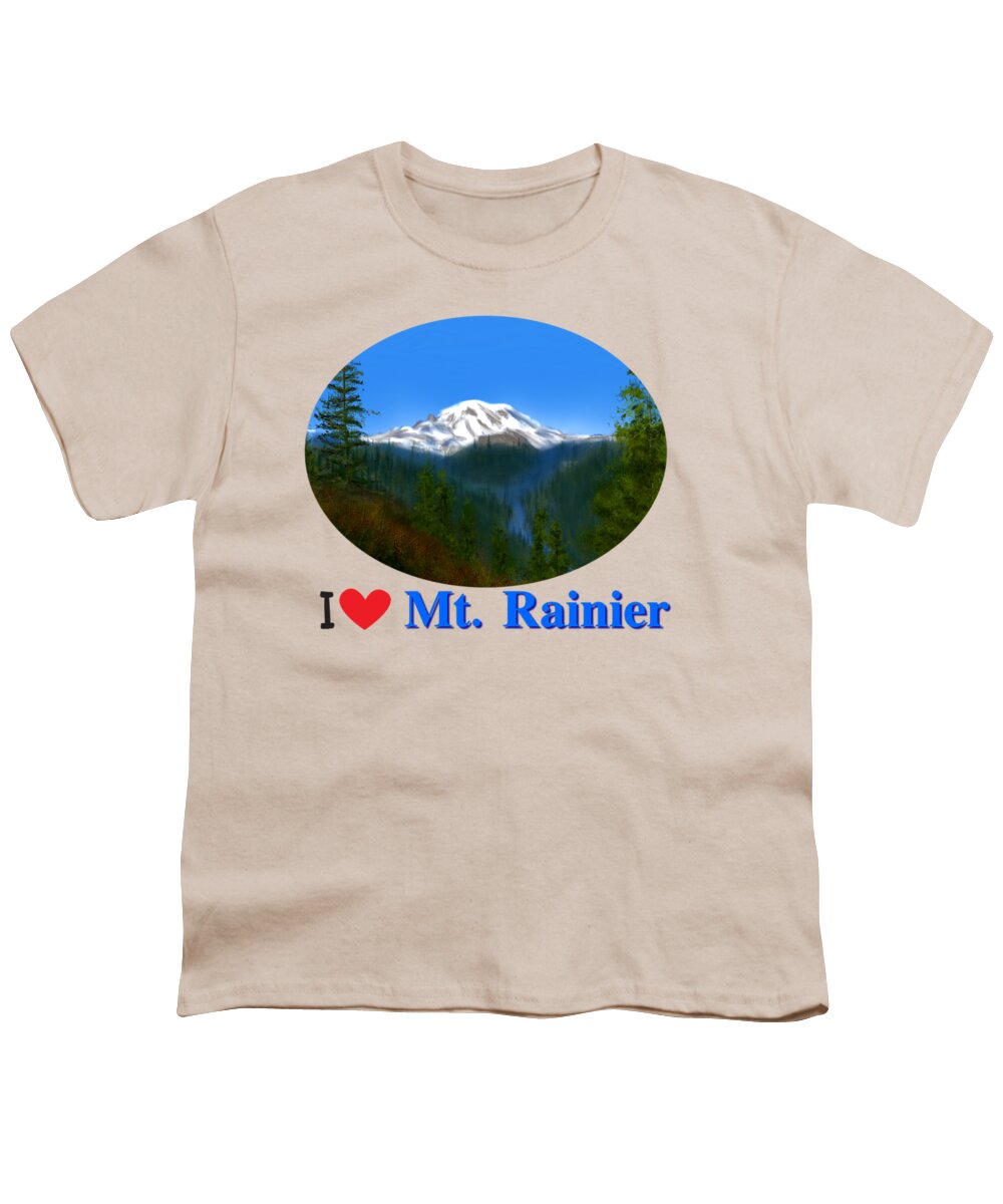 Mountain Youth T-Shirt featuring the painting Mt Rainier by Becky Herrera