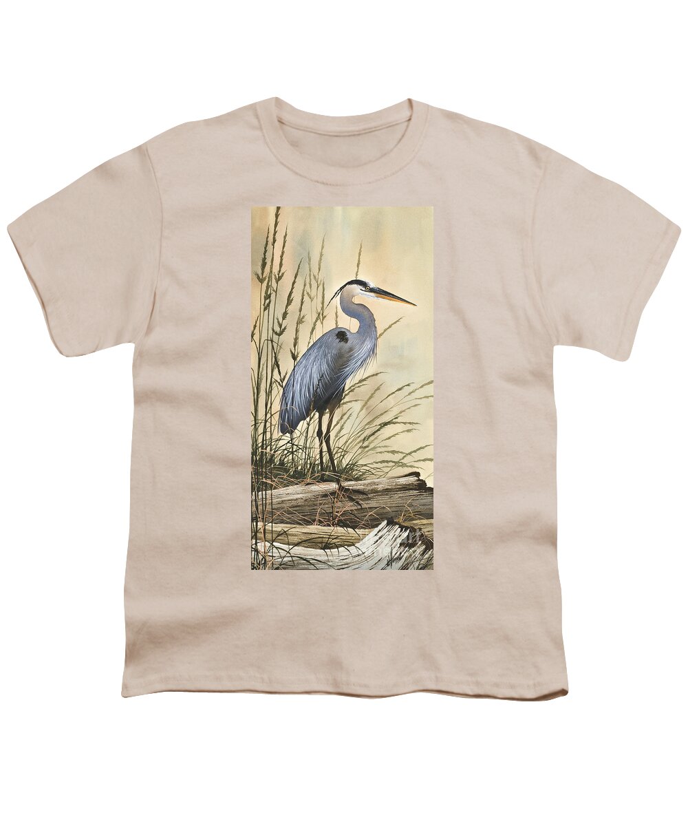 Heron Youth T-Shirt featuring the painting Nature's Harmony by James Williamson