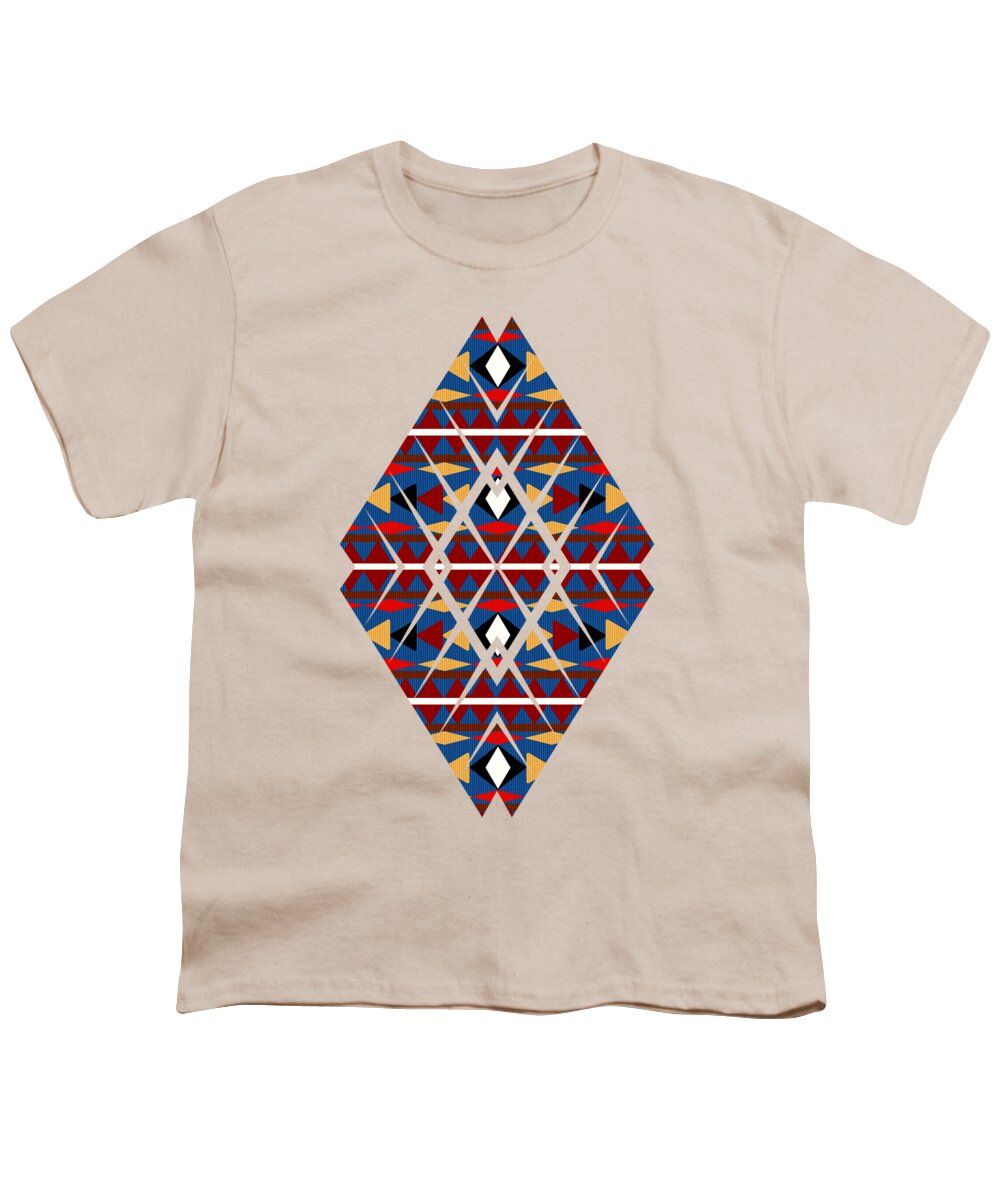 Navajo Youth T-Shirt featuring the mixed media Navajo Navy Pattern Art by Christina Rollo