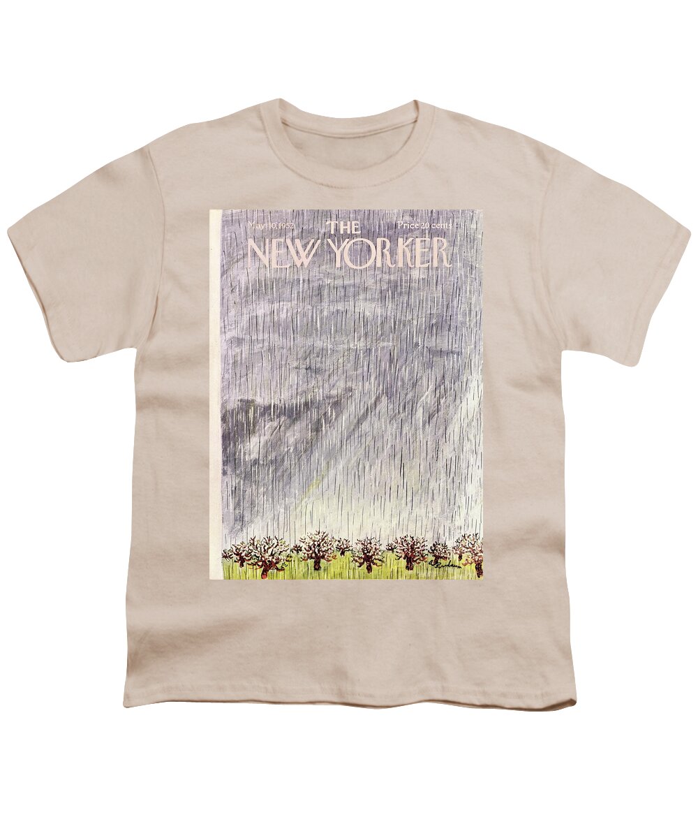 Rain Youth T-Shirt featuring the painting New Yorker May 10 1952 by Abe Birnbaum