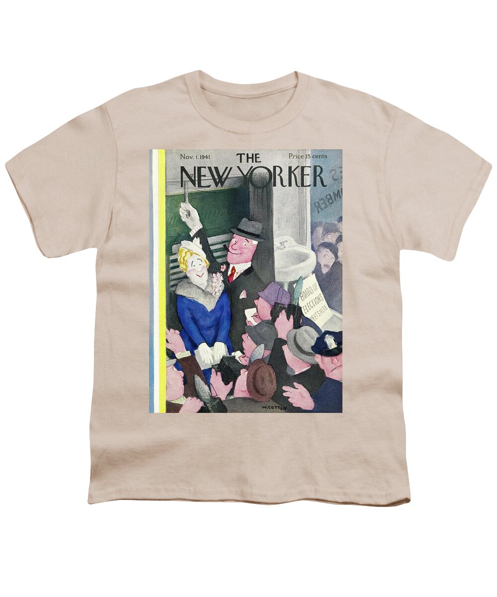 Election Day Youth T-Shirt featuring the painting New Yorker November 1 1941 by William Cotton