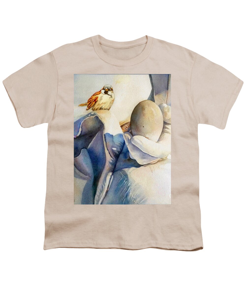 Oiseau Youth T-Shirt featuring the painting Oiseau Oeuf et Statue by Francoise Chauray