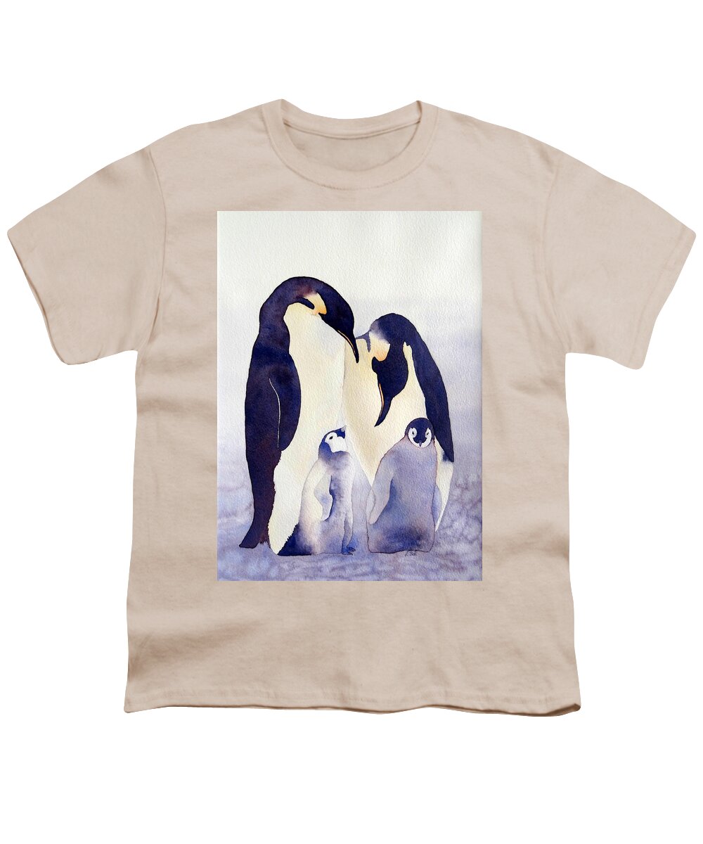 Penguin Youth T-Shirt featuring the painting Penguin Family by Laurel Best