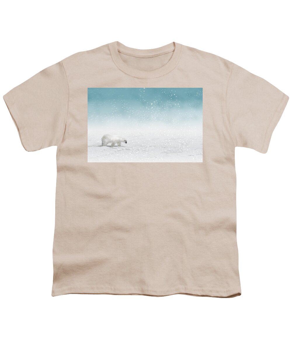 Polar Bear Youth T-Shirt featuring the digital art Polar Bear in Snow by John Wills