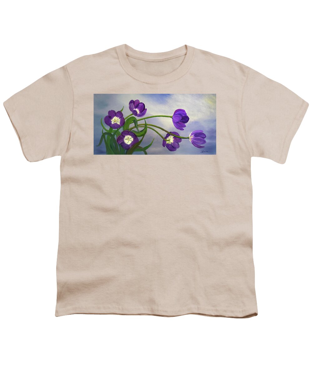 Flower Youth T-Shirt featuring the painting Purple Tulips by Laura Iverson