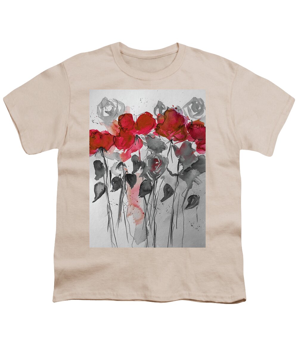 Watercolor And Digital Art Youth T-Shirt featuring the mixed media Red Wild Flowers by Britta Zehm