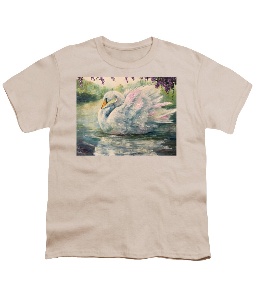 Swan Youth T-Shirt featuring the painting Regal Swan by ML McCormick
