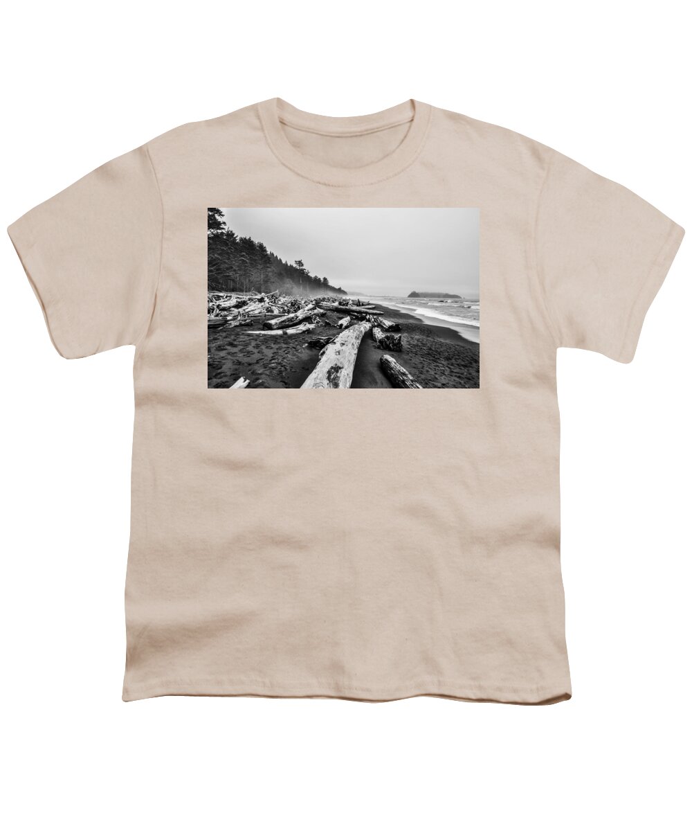 Rain Youth T-Shirt featuring the photograph Rialto Beach Black and White by Pelo Blanco Photo