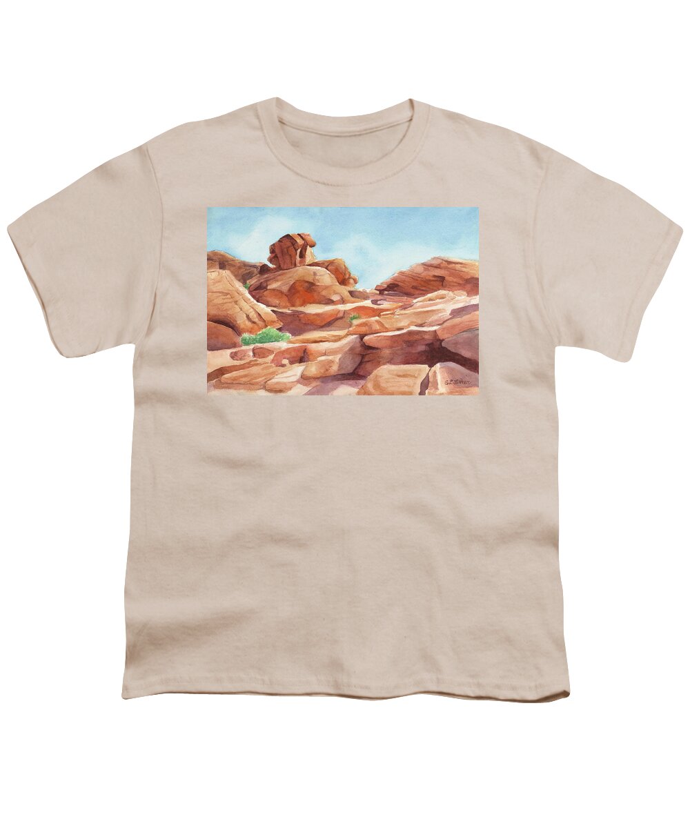 Red Rocks Youth T-Shirt featuring the painting Rock Away by Sandy Fisher