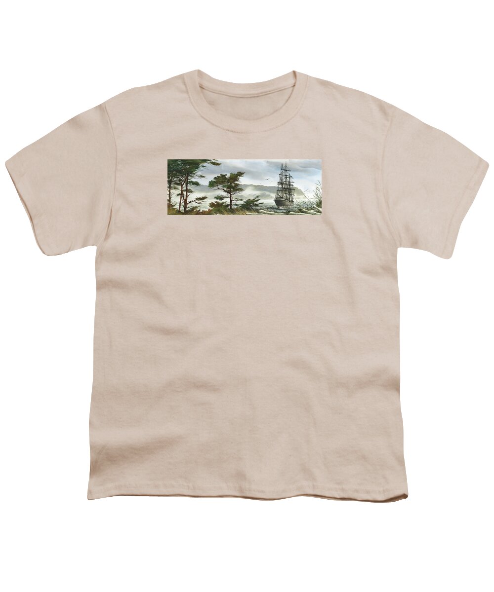 Tall Ship Youth T-Shirt featuring the painting Romance of Sailing by James Williamson