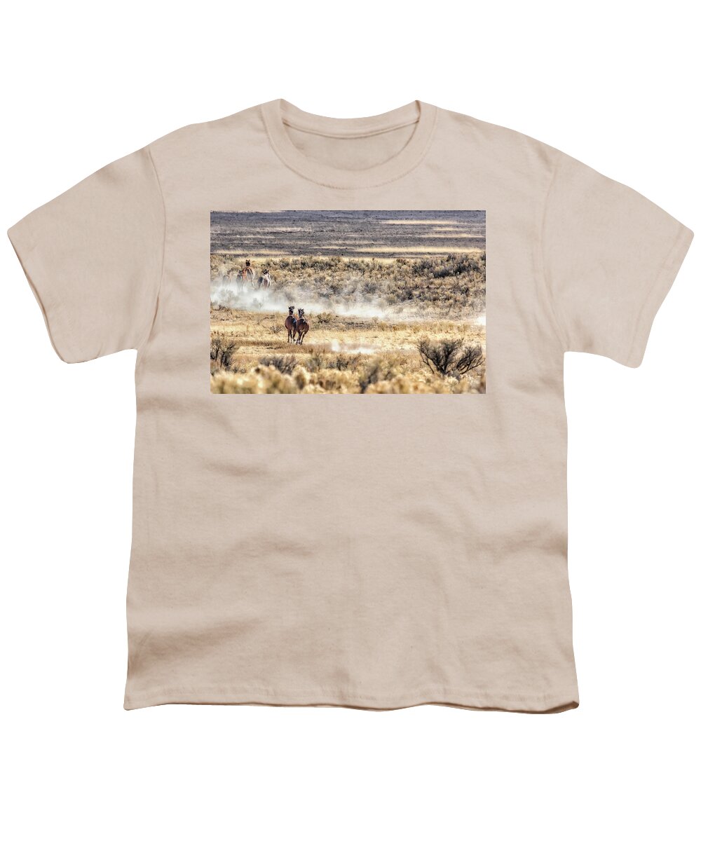 Mustangs Youth T-Shirt featuring the photograph Running Mustangs, No. 3 by Belinda Greb