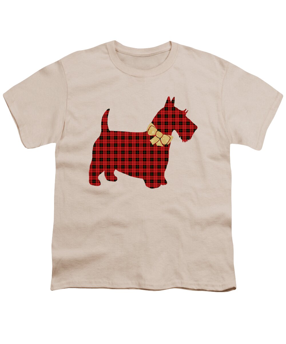 Scottie Dog Youth T-Shirt featuring the mixed media Scottie Dog Plaid by Christina Rollo