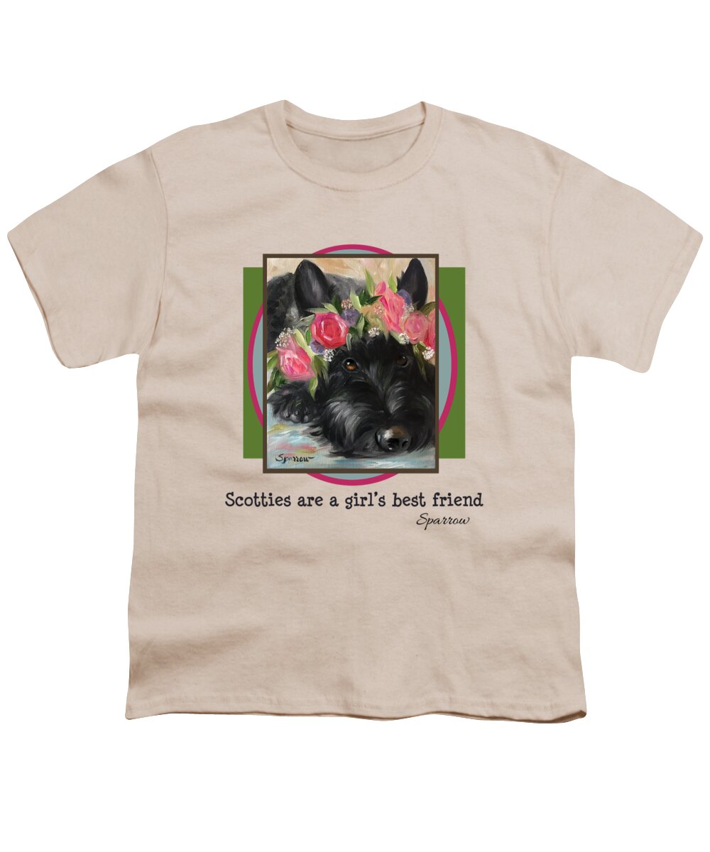 Scotties Youth T-Shirt featuring the painting Scotties are a girl's best friend by Mary Sparrow